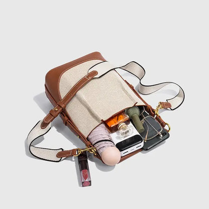 Large Capacity Canvas and Leather Crossbody Handbag