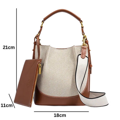 Large Capacity Canvas and Leather Crossbody Handbag