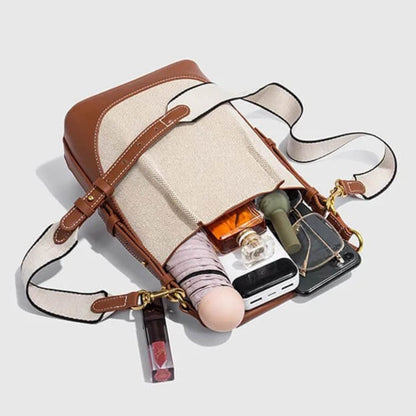 Large Capacity Canvas and Leather Crossbody Handbag