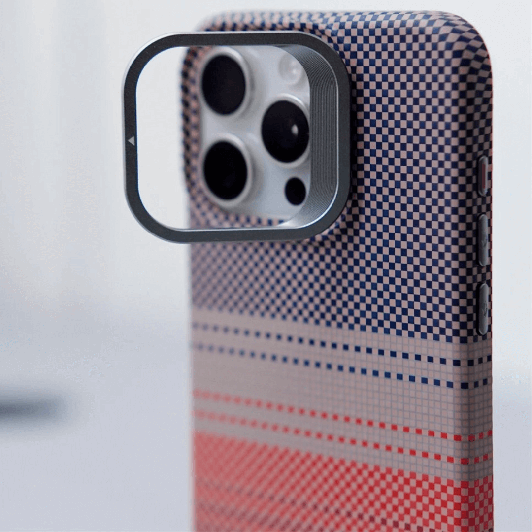 iPhone Carbon Fiber Pattern Case With Metal Camera Stand