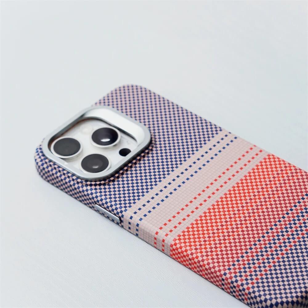 iPhone Carbon Fiber Pattern Case With Metal Camera Stand