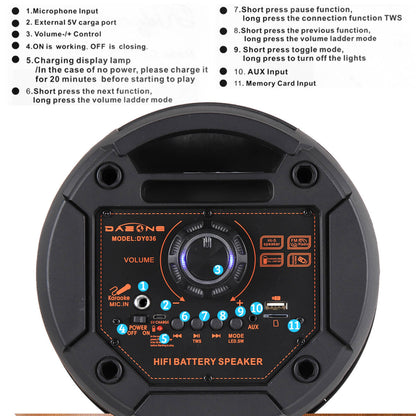 Outdoor Bluetooth Party Speaker With Subwoofer And LED Light